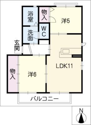 パークサイドハイツ C棟(2LDK/2階)の間取り写真