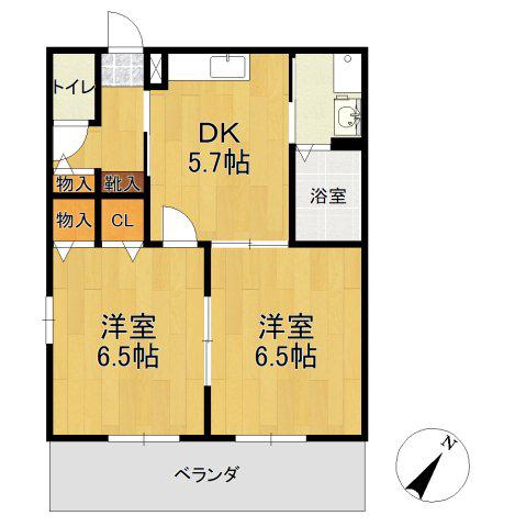 カーサ横町(2DK/1階)の間取り写真