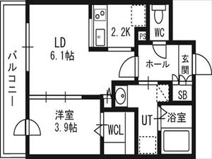 アルファスクエア北12西3(1LDK/4階)の間取り写真