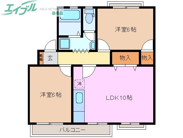 フィレンツェ桑名 A棟(2LDK/2階)の間取り写真