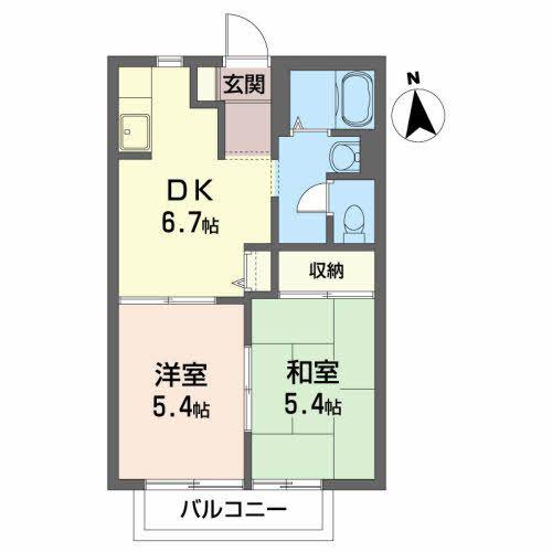 ＪＲ東北本線 日和田駅 徒歩4分 2階建 築27年(2DK/2階)の間取り写真