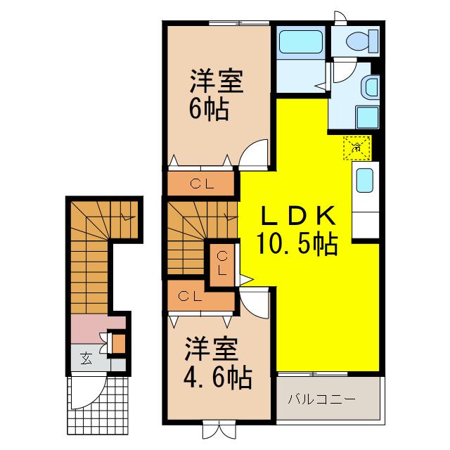 グレイスヴィラA・B(2LDK/2階)の間取り写真