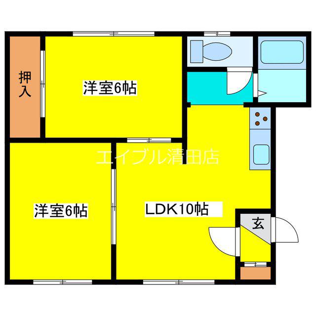 グリーンコーポ(2LDK/3階)の間取り写真