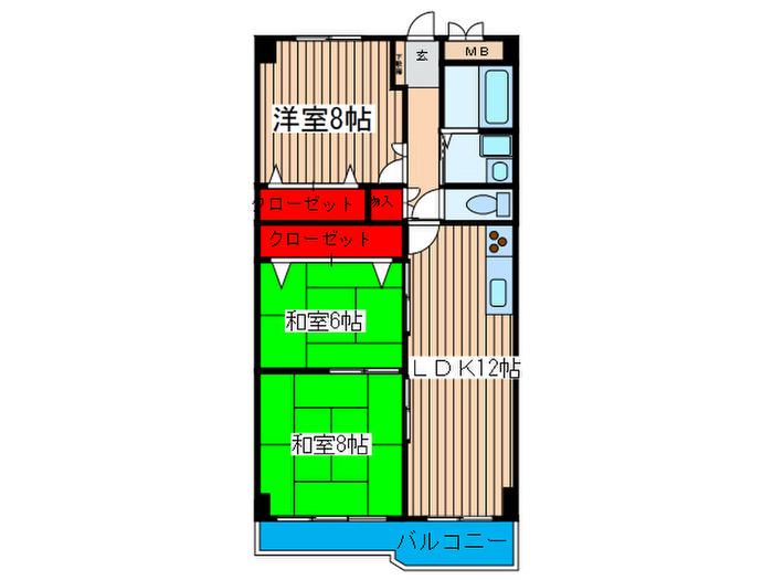 西道頓堀ハイツB棟(3LDK/10階)の間取り写真