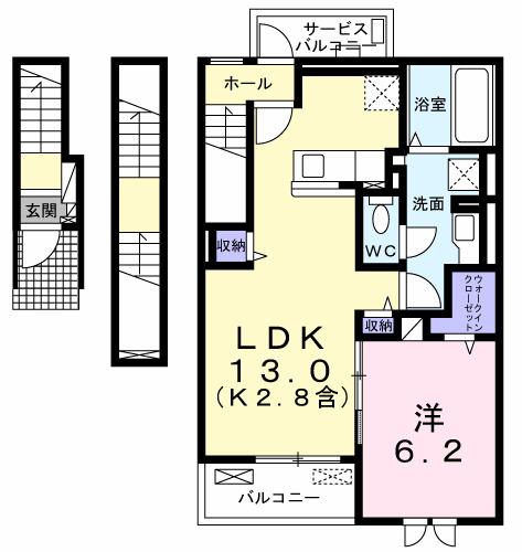 メゾン ド カルム(1LDK/3階)の間取り写真