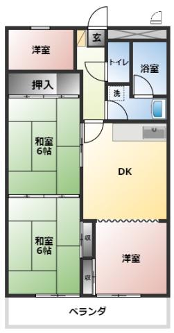 第二大嶽ビル(2LDK/4階)の間取り写真