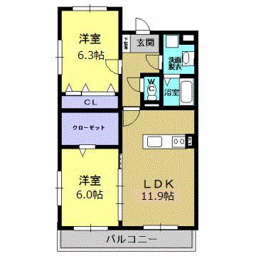 アムールレスペ(2LDK/3階)の間取り写真