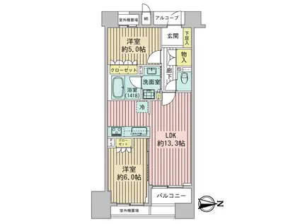 グランレジェイド京都河原町(2LDK/4階)の間取り写真