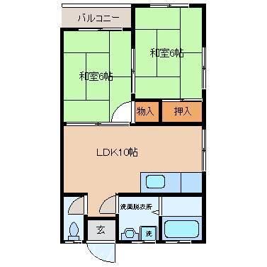 サンガーデン三奈木(2LDK/2階)の間取り写真