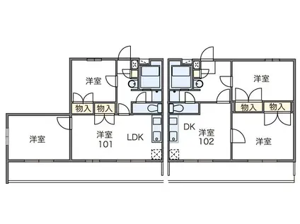 レオパレス翼III(2DK/2階)の間取り写真