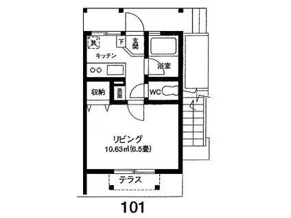 第3ベルハウス(1K/1階)の間取り写真