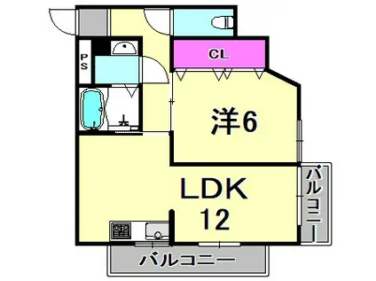 ミスターK北武庫之荘(1LDK/3階)の間取り写真