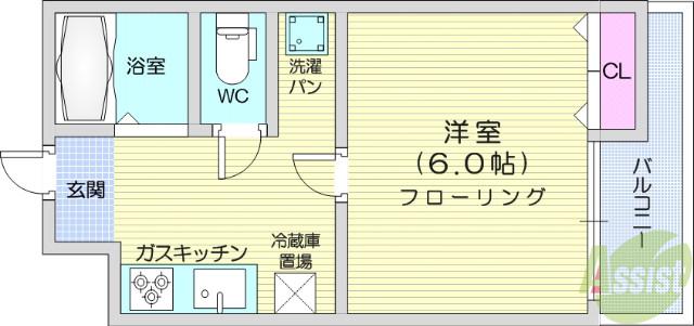 インペリアル長命(1K/4階)の間取り写真