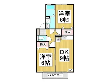 ツインズコート稲田B棟(2DK/2階)の間取り写真