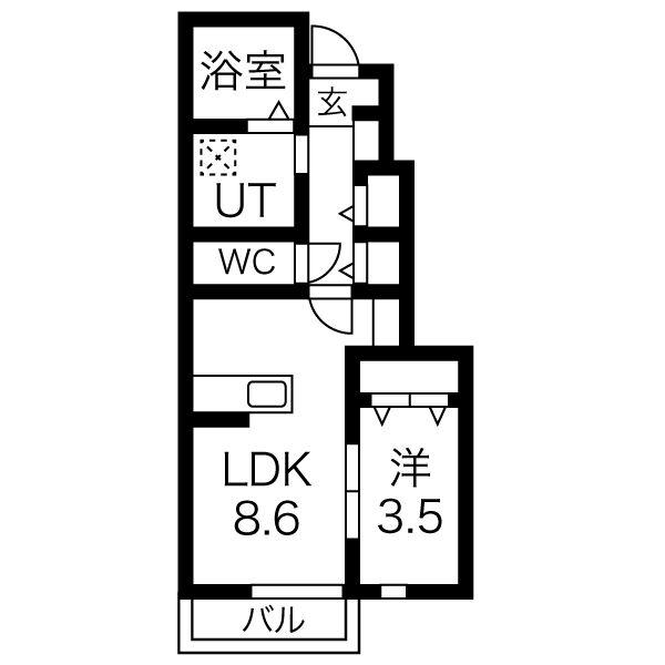 太鷲苑II(1LDK/1階)の間取り写真