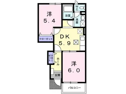 サンリットグローブA棟(2DK/1階)の間取り写真