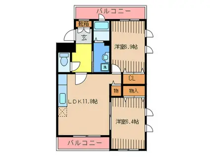サウスウインザ-(2LDK/2階)の間取り写真