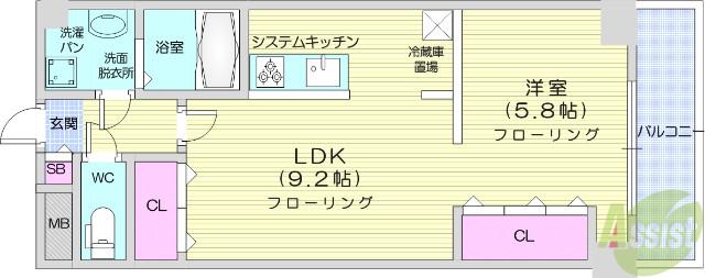ガーデンロッジⅡ(1LDK/5階)の間取り写真