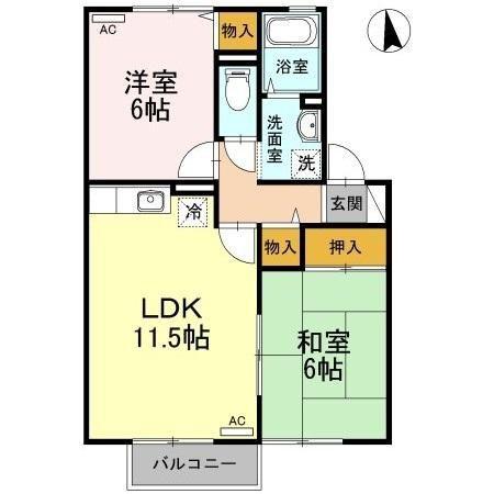 アビタシオン那賀川 B棟(2LDK/1階)の間取り写真