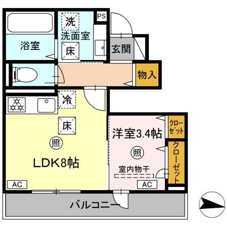インペリアルS(1LDK/1階)の間取り写真