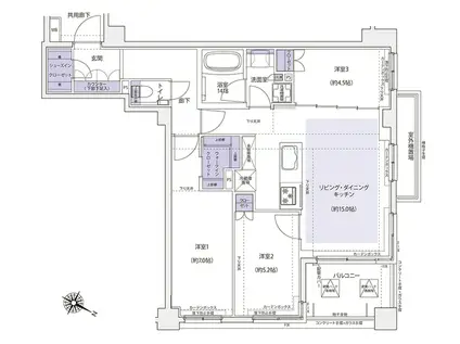 ケーディーエックスレジデンス横濱紅葉坂(3LDK/4階)の間取り写真