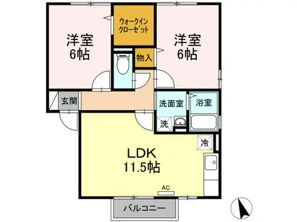 シャンメール B棟(2LDK/2階)の間取り写真