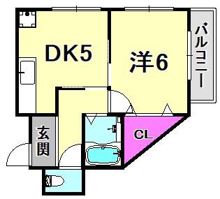 ビオトープ宝津(1DK/1階)の間取り写真