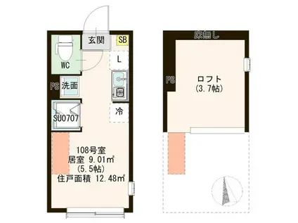 ハーモニーテラス東葛西II(ワンルーム/1階)の間取り写真
