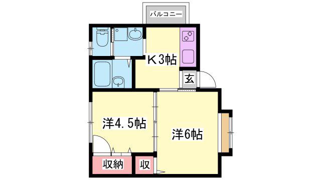 リバーハイツ(2K/1階)の間取り写真