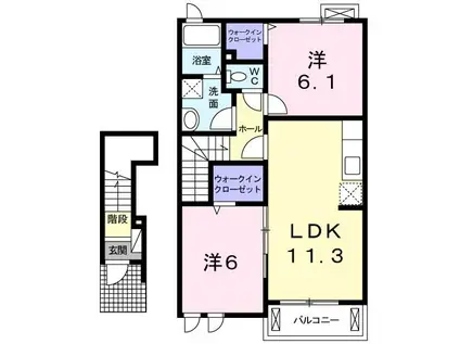 ラ・カーサ・フェリーチェ A(2LDK/2階)の間取り写真