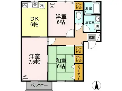 プリエールB(3DK/2階)の間取り写真