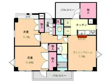 パティオ並木(2LDK/6階)の間取り写真