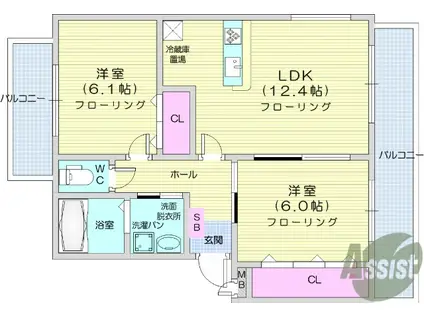HAUSE.A.DORF.ラベンデル(2LDK/2階)の間取り写真