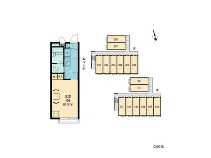 レオパレスフラッツスクエアII(1K/1階)の間取り写真