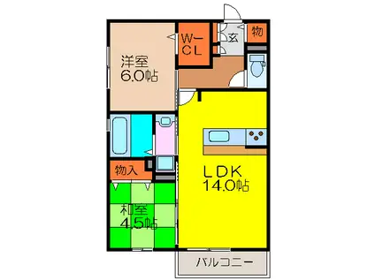 たまきB棟(2LDK/2階)の間取り写真