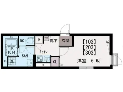 イクシオ六月(1K/2階)の間取り写真