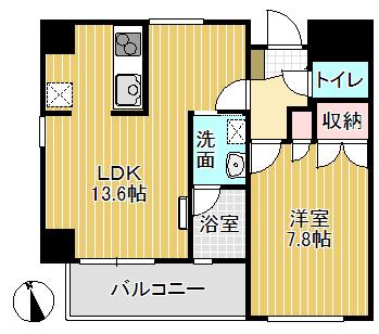 グレインハウス千代(1LDK/4階)の間取り写真