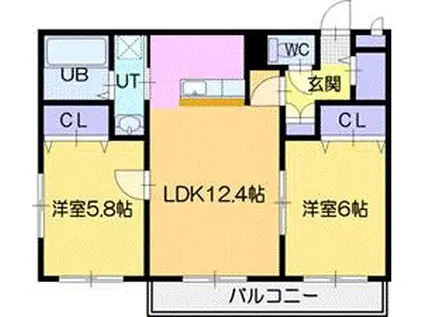 デュランタ(2LDK/4階)の間取り写真