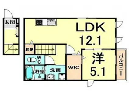 ルシェール東難波II(1LDK/2階)の間取り写真