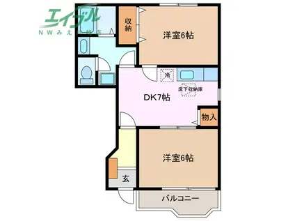 プリムヴェルI(2DK/1階)の間取り写真