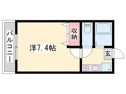 アムールMI中地I(1K/1階)の間取り写真