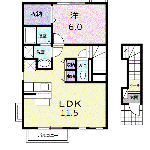 メゾンシェーネ(1LDK/2階)の間取り写真