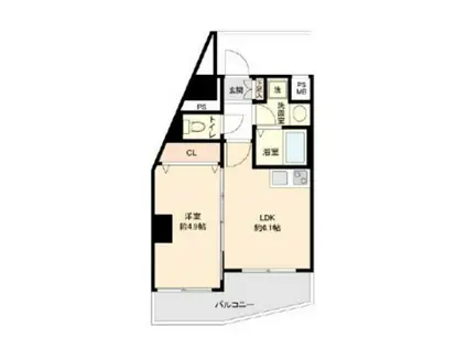 ワンルーフフラット西早稲田(1LDK/6階)の間取り写真