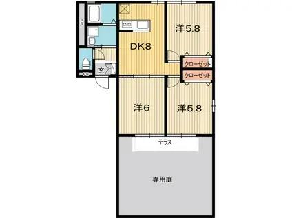 サンハイム B棟(3DK/1階)の間取り写真