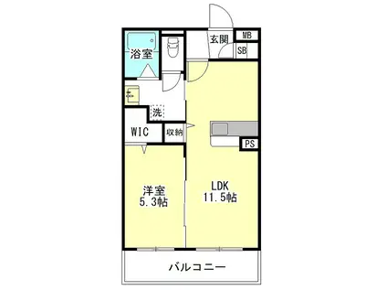 湖海ビル(1LDK/1階)の間取り写真