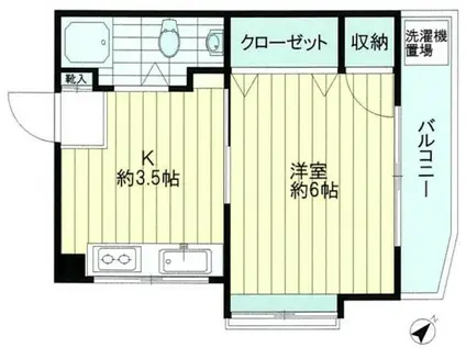 シャンポール清(1K/4階)の間取り写真