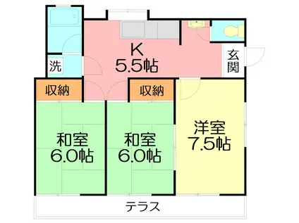 的場第2アパート(3DK/2階)の間取り写真