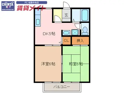 光ヶ丘コーポ北山B棟(2DK/1階)の間取り写真