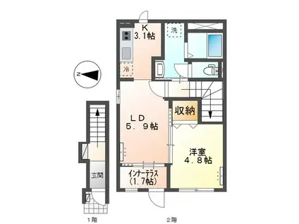 アン ルシオール(1LDK/2階)の間取り写真