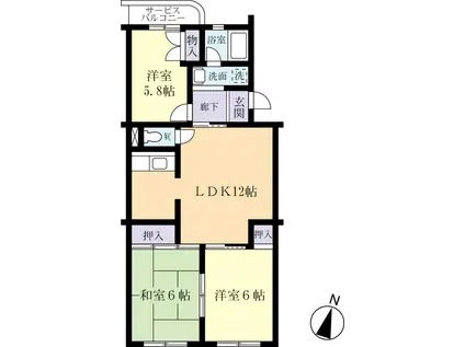 パークピアつくばI(3LDK/1階)の間取り写真